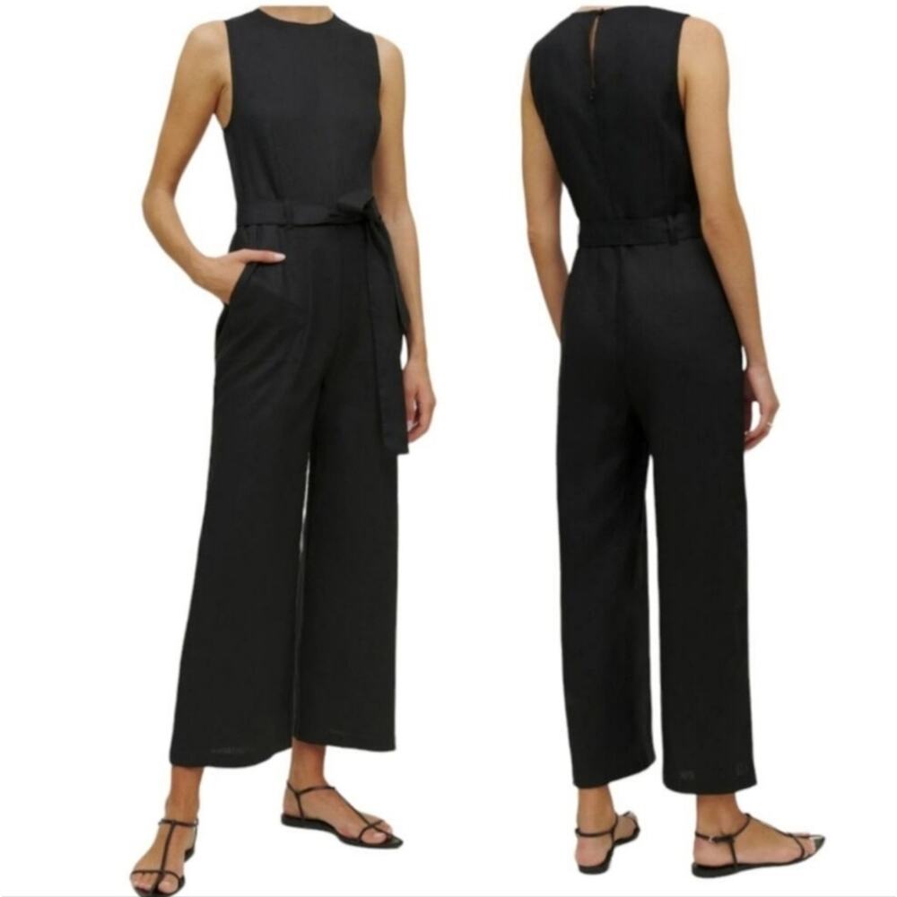 Reformation Black Sleeveless Wide-Leg Jumpsuit